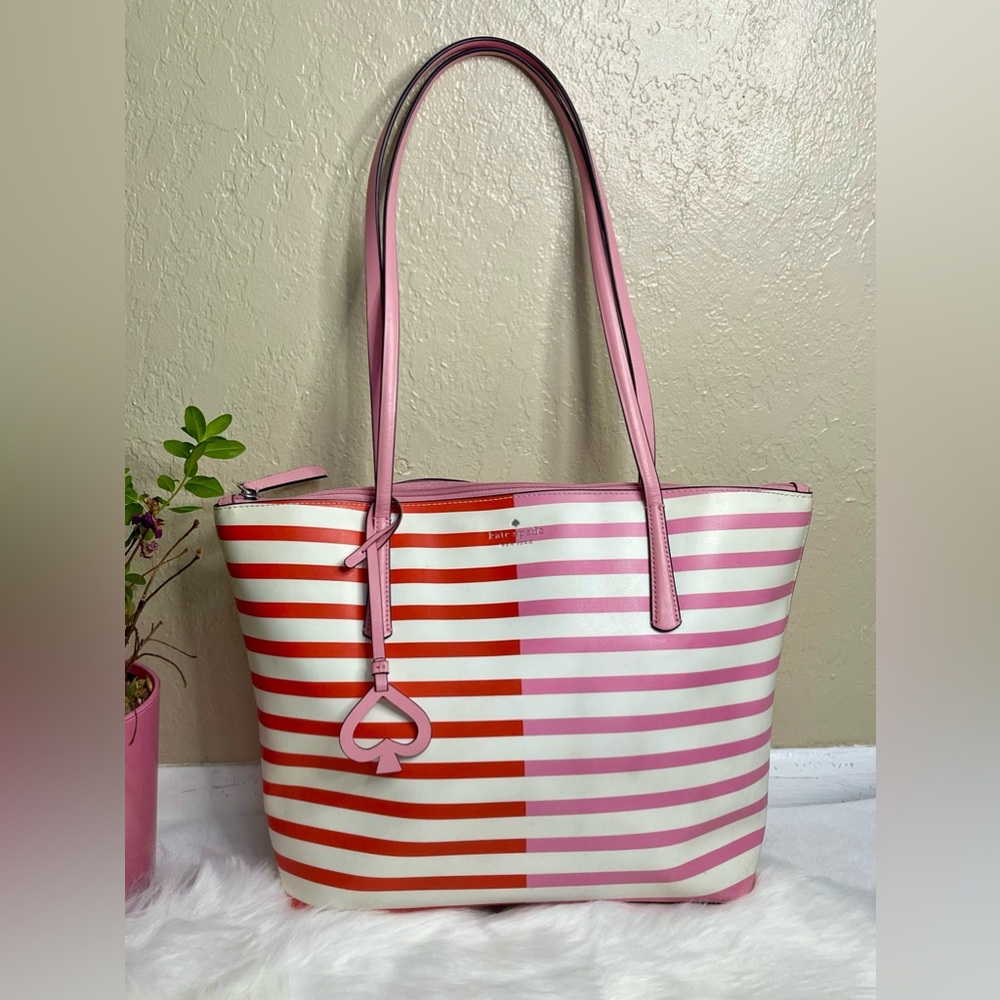 Kate Spade Red and Pink Striped Tote